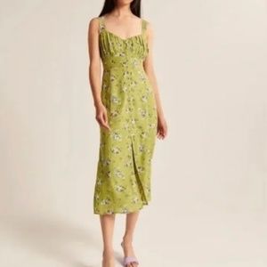 NWOT Abercrombie and Fitch Button Through slim midi dress Lime Green Floral M